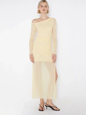 bec + bridge One-Shoulder Sheer Maxi Dress in Pale Yellow